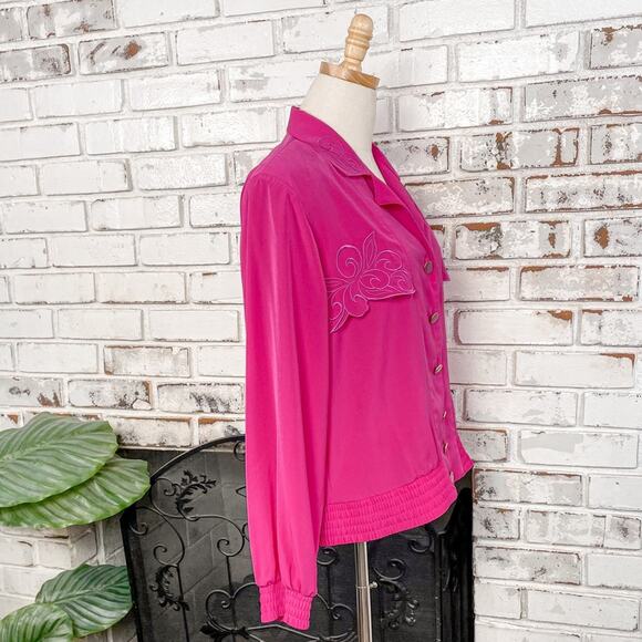 Vintage 80s Philippe Marque Bright Pink Embroidered Jacket M - Picture 7 of 12